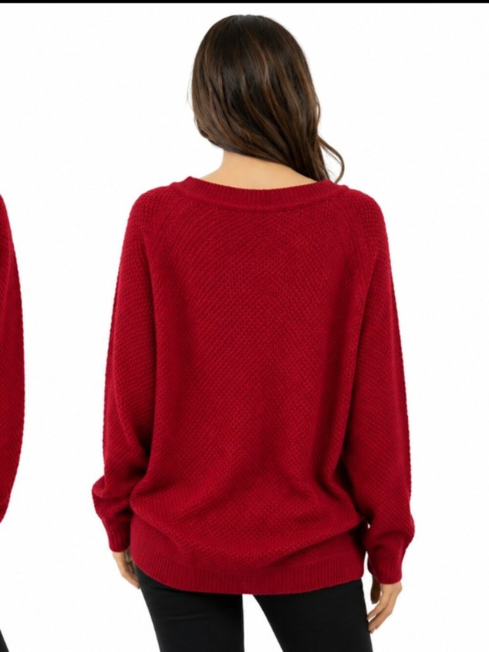 Old Navy Women's Burgundy Textured Knit Crewneck Long Sleeve Sweater Size Xl - Picture 2 of 6